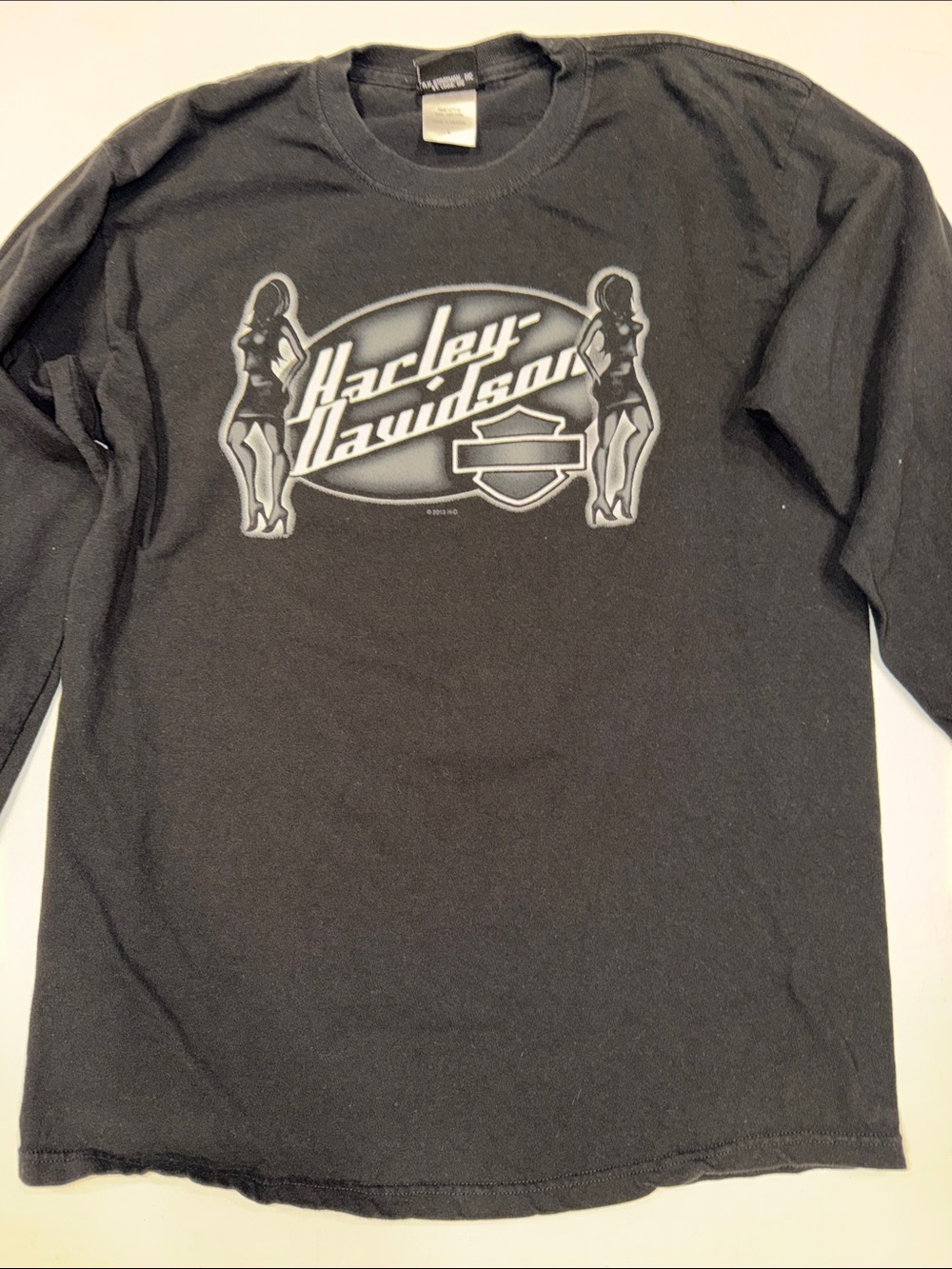 Harley-Davidson Black Long Sleeve Tee with Silver Logo and Pinup Silhouettes